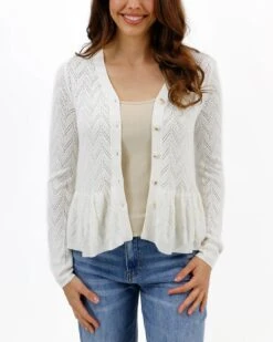 Pointelle Ivory Peplum Cardigan -Active Aura Shop PointellePeplumCardigan Ivory 1