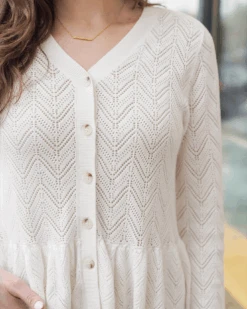 Pointelle Ivory Peplum Cardigan -Active Aura Shop PointellePeplumCardigan Ivory 10