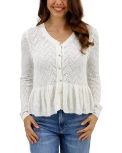 Pointelle Ivory Peplum Cardigan -Active Aura Shop PointellePeplumCardigan Ivory 2