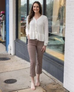 Pointelle Ivory Peplum Cardigan -Active Aura Shop PointellePeplumCardigan Ivory 4