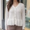 Pointelle Ivory Peplum Cardigan -Active Aura Shop PointellePeplumCardigan Ivory 7