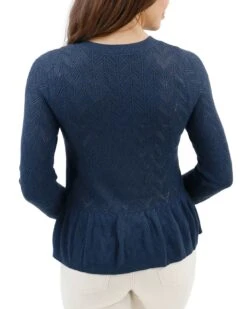 Pointelle Deep Sea Peplum Cardigan -Active Aura Shop PointellePeplumCardigan SoftNavy 2