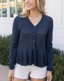 Pointelle Deep Sea Peplum Cardigan