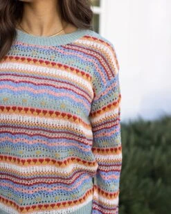 Pointelle Multi Earthtone Striped Sweater -Active Aura Shop PointelleStripedSweater MultiEarthtone 12