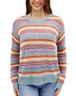 Pointelle Multi Earthtone Striped Sweater -Active Aura Shop PointelleStripedSweater MultiEarthtone 4