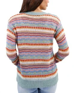 Pointelle Multi Earthtone Striped Sweater -Active Aura Shop PointelleStripedSweater MultiEarthtone 6