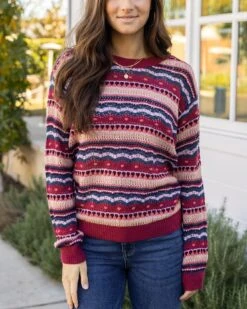 Pointelle Multi Jewel Striped Sweater