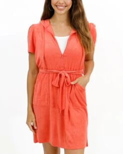 Poolside Coral Terry Cloth Dress -Active Aura Shop PoolsideTerryClothDress Coral 1