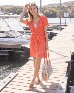 Poolside Coral Terry Cloth Dress -Active Aura Shop PoolsideTerryClothDress Coral 6