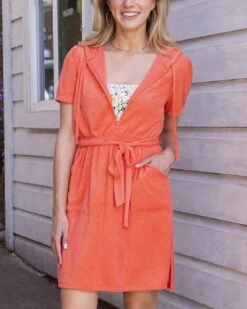 Poolside Coral Terry Cloth Dress