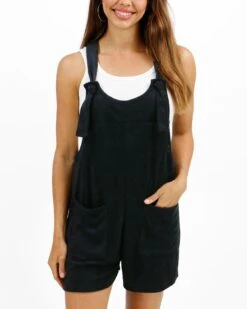 Poolside Black Terry Cloth Romper -Active Aura Shop PoolsideTerryClothRomper Black 1
