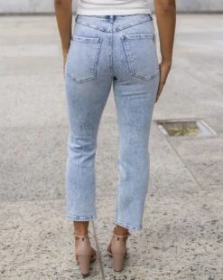 Premium Denim High Waisted Mom Jeans In Distressed Light Mid-Wash - FINAL SALE -Active Aura Shop PremiumDenimHighWaistedMomJeans LightWashDistressed 4