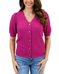 Puff Sleeve Wild Berry Button Up Top -Active Aura Shop PuffSleeveButtonUpTop 1