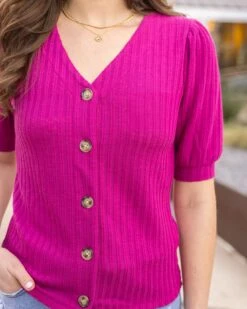 Puff Sleeve Wild Berry Button Up Top -Active Aura Shop PuffSleeveButtonUpTop 11