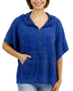 Heathered Blue Quarter Zip Bambü Poncho -Active Aura Shop QuarterZipBambuPoncho HeatheredBlue 2