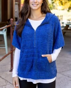 Heathered Blue Quarter Zip Bambü Poncho