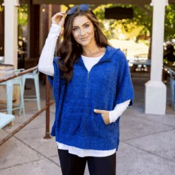Heathered Blue Quarter Zip Bambü Poncho -Active Aura Shop QuarterZipBambuPoncho HeatheredBlue 7