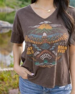 Relaxed Fit V-Neck Graphic Tee - Roam Free -Active Aura Shop RelaxedFitVNeckGraphicTee RoamFree 8