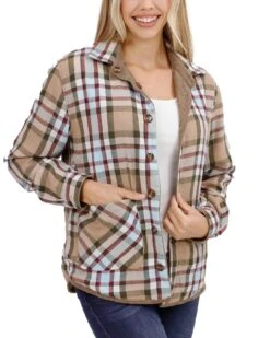 Reversible Tan/Olive Plaid Corduroy Shacket -Active Aura Shop ReversibleCorduroyShacket TanOlivePlaid 1
