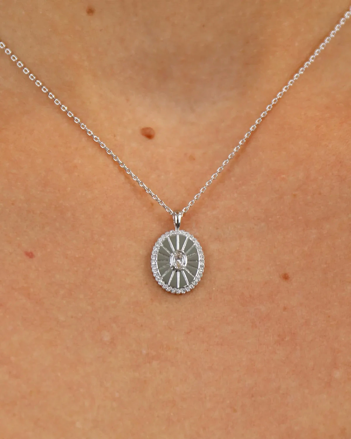 Silver Rhinestone Pendant Necklace 4 Silver Rhinestone Pendant Necklace - Image 2