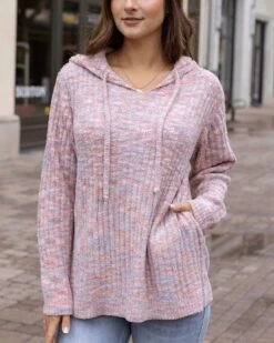 Blush Mélange Cloud Ribbed Hoodie - FINAL SALE