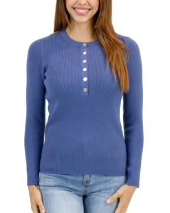 Ribbed Henley English Blue Sweater -Active Aura Shop RibbedHenleySweater EnglishBlue 2