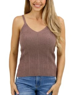 Ribbed Knit Latte Cami Top -Active Aura Shop RibbedKnitCamiTop Latte 1