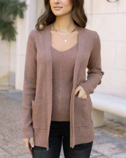 Ribbed Knit Latte Cardigan