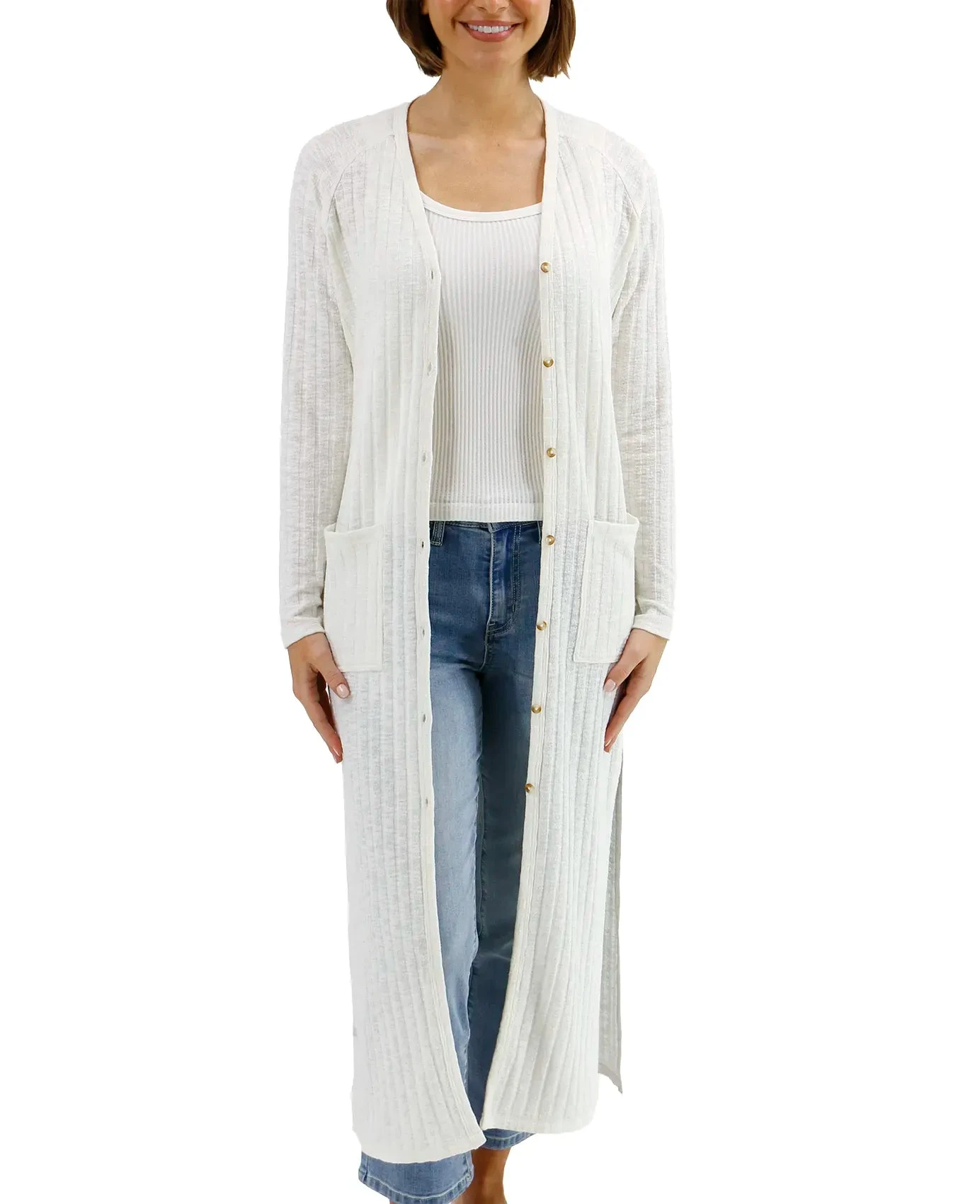 Ivory Ribbed Long Duster Cardigan 9 Ivory Ribbed Long Duster Cardigan - Image 7