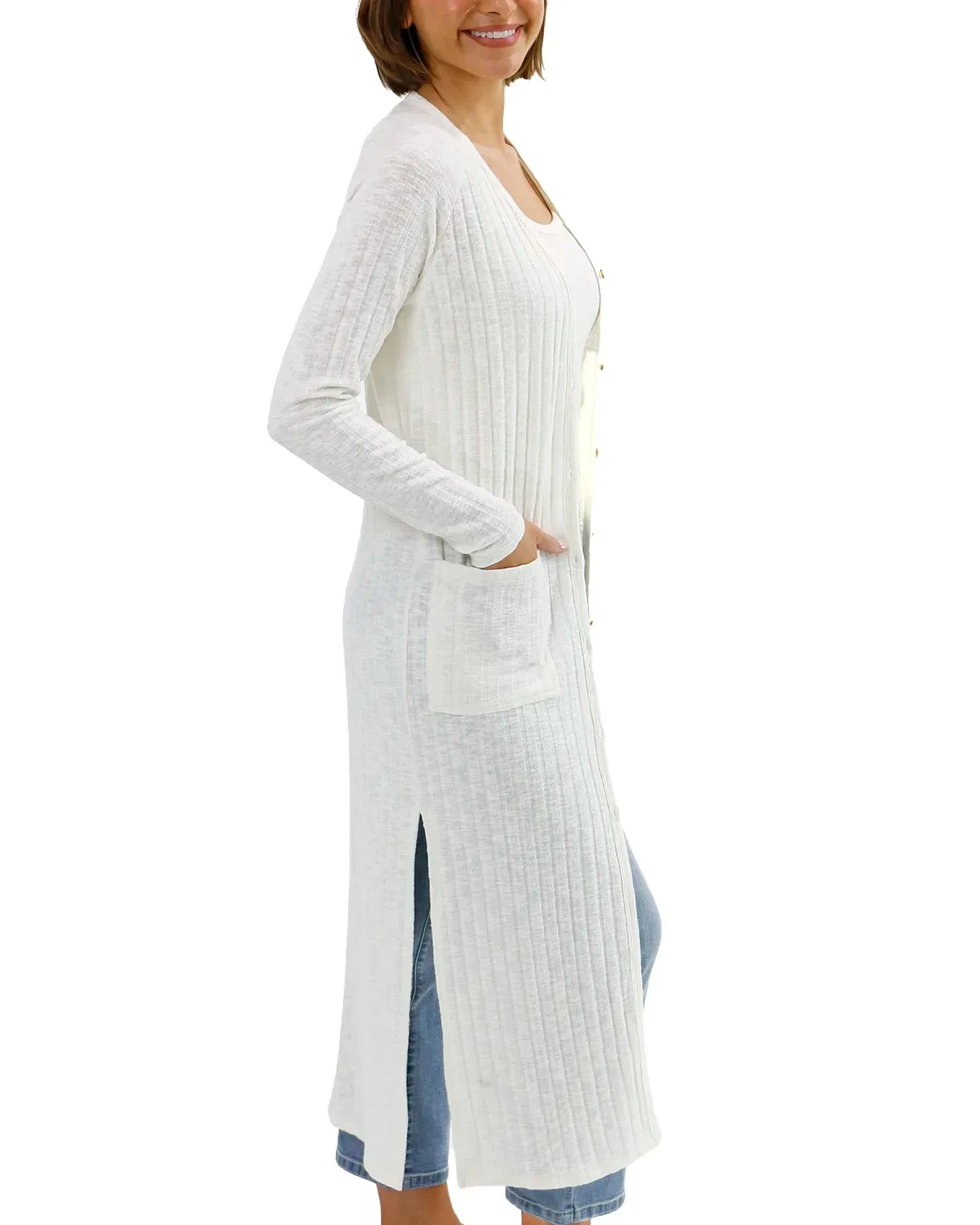 Ivory Ribbed Long Duster Cardigan 10 Ivory Ribbed Long Duster Cardigan - Image 8