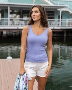 Ribbed Ruffle Hem Brami Tank In Lilac -Active Aura Shop RibbedRuffleHemBramiTank Lilac 4