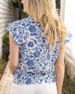 Toile Print Ruffle Sleeve Smocked Waist Top -Active Aura Shop RuffleSleeveSmockedTop ToilePrint 9