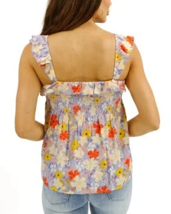 Ruffle Smocked Violet Floral Tank Top -Active Aura Shop RuffleSmockedTankTop VioletFloral 2