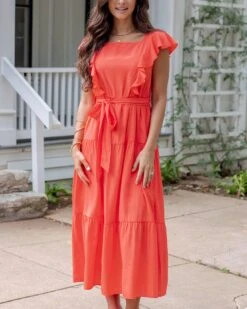 Papaya Ruffle Summer Dress