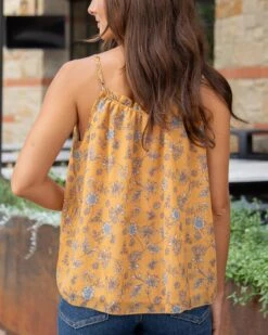 Ruffled Swing Mustard Floral Cami -Active Aura Shop RuffledSwingCami MustardFloral 14