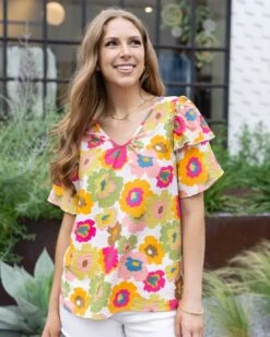 Multi Floral Summer Breeze Blouse -Active Aura Shop SUMMERBREEZEBLOUSE MULTIFLORAL 5