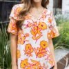 Orange Floral Summer Breeze Blouse -Active Aura Shop SUMMERBREEZEBLOUSE ORANGEFLORAL MAIN