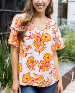 Orange Floral Summer Breeze Blouse