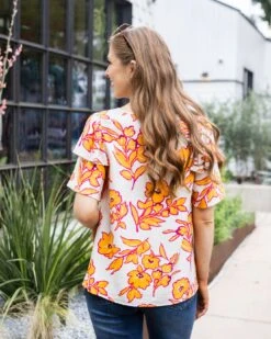 Orange Floral Summer Breeze Blouse -Active Aura Shop SUMMERBREEZEBLOUSE ORANGEFLORAL 6