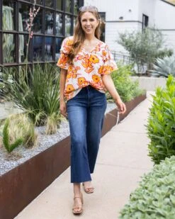 Orange Floral Summer Breeze Blouse -Active Aura Shop SUMMERBREEZEBLOUSE ORANGEFLORAL 7