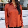 Satin Rust Button Down Top -Active Aura Shop SatinButtonDownTop Rust 1
