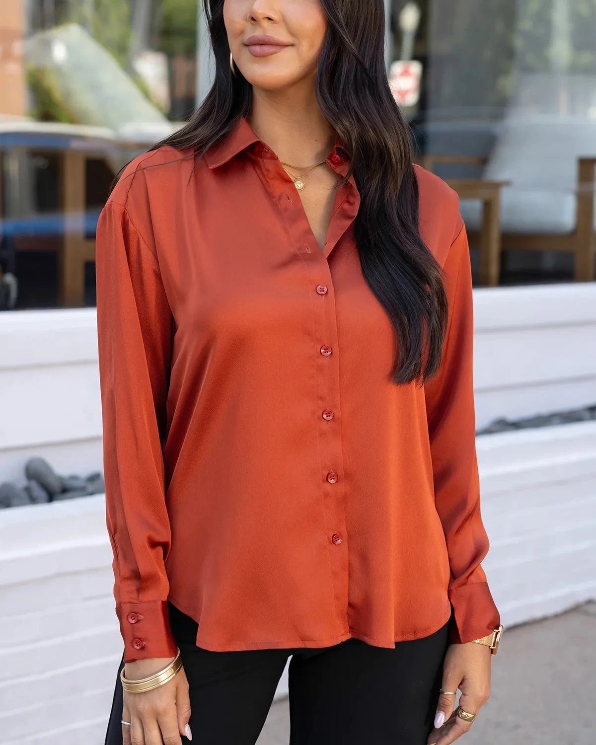 Satin Rust Button Down Top 3 Satin Rust Button Down Top