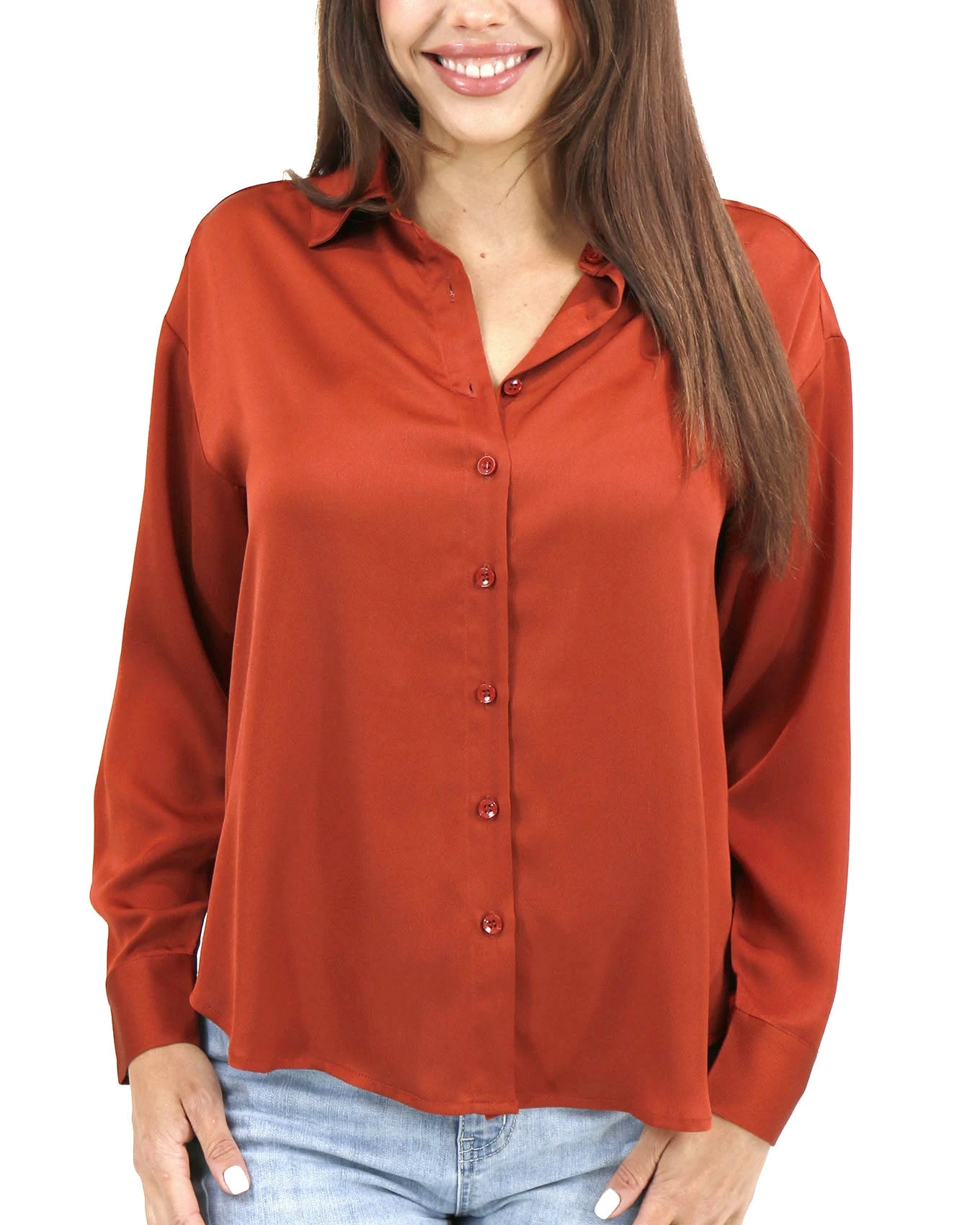Satin Rust Button Down Top 9 Satin Rust Button Down Top - Image 7