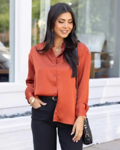 Satin Rust Button Down Top 12 Satin Rust Button Down Top -Active Aura Shop SatinButtonDownTop Rust 5