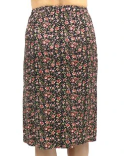 Satin Midi Black Ditsy Floral Skirt -Active Aura Shop SatinMidiFloralSkirt BlackDitsy 2 1