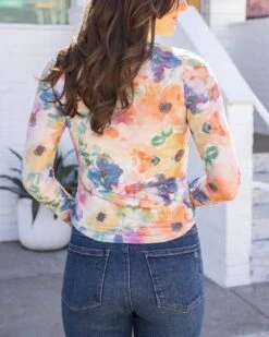 Scoop Neck Floral Mesh Top In Watercolor -Active Aura Shop ScoopNeckFloralMeshTop Watercolor 8