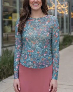 Scoop Neck Floral Mesh Top In Wild Flower