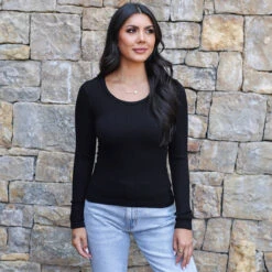 Scoop Neck Black Long Sleeve Brami -Active Aura Shop ScoopNeckLongSleeveBrami Ad 4