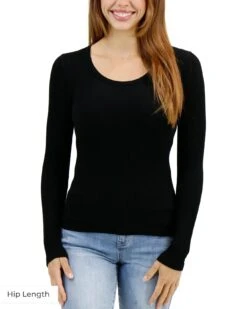 Scoop Neck Black Long Sleeve Brami -Active Aura Shop ScoopNeckLongSleeveBrami HipLength 1 1