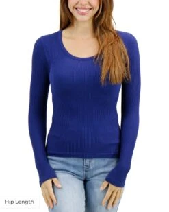 Scoop Neck Indigo Long Sleeve Brami -Active Aura Shop ScoopNeckLongSleeveBrami HipLength 4 2